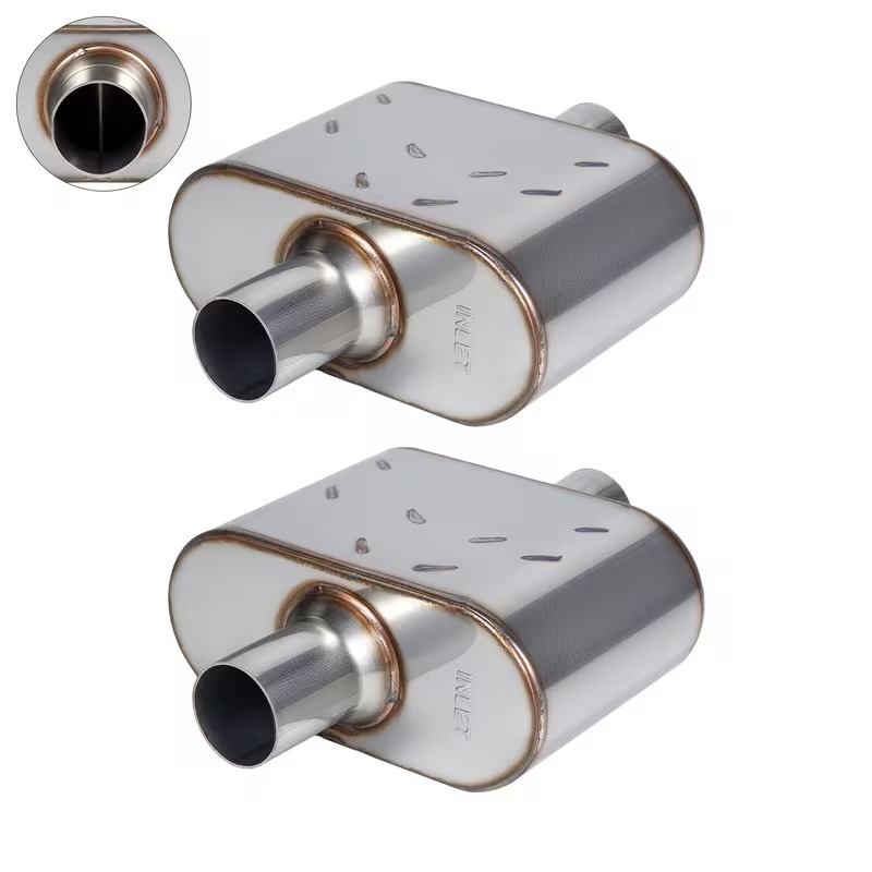 2 Pcs Universal Stainless Steel Chambered Exhaust Muffler